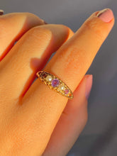 Load image into Gallery viewer, Vintage 9k Pearl Amethyst Heart Boat Ring