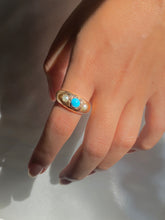 Load image into Gallery viewer, Antique 9k Rose Gold Turquoise Pearl Gypsy Ring 1902