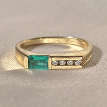 Load image into Gallery viewer, Vintage 10k Modernist Diamond Emerald Ring