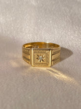 Load image into Gallery viewer, Antique 9k Starburst Diamond Signet Ring 1931