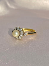Load image into Gallery viewer, Antique 18k Deco Diamond Pearl Cluster Engagement Ring