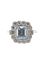 Load image into Gallery viewer, Vintage Platinum Aquamarine Diamond Cluster Ring
