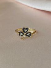 Load image into Gallery viewer, Antique 14k Diamond Enamel Shamrock Clover Ring