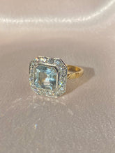 Load image into Gallery viewer, Vintage 18k Platinum Asscher Aquamarine Diamond Ring