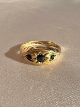 Load image into Gallery viewer, Vintage 9k Sapphire Starburst Trilogy Boat Ring 1982