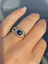 Load image into Gallery viewer, Vintage 14k Sapphire Cabochon Baguette Diamond Ring