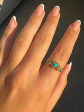 Load image into Gallery viewer, Antique 15k Turquoise Diamond Starburst Panel Ring 1891