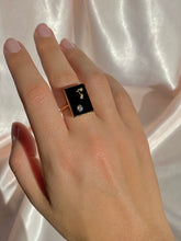 Load image into Gallery viewer, Antique 14k Onyx Diamond R Ring 1890s