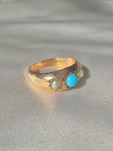 Load image into Gallery viewer, Antique 9k Rose Gold Turquoise Pearl Gypsy Ring 1902