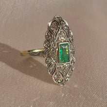 Load image into Gallery viewer, Antique 14k Emerald Diamond Art Deco Ring