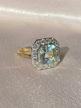 Load image into Gallery viewer, Vintage 18k Platinum Asscher Aquamarine Diamond Ring