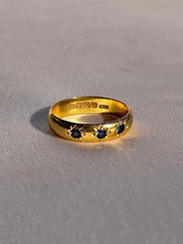 Load image into Gallery viewer, Antique 22k Sapphire Trilogy Starburst Ring 1924