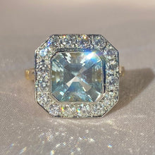 Load image into Gallery viewer, Vintage 18k Platinum Asscher Aquamarine Diamond Ring
