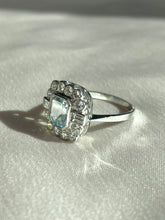 Load image into Gallery viewer, Vintage Platinum Aquamarine Diamond Cluster Ring
