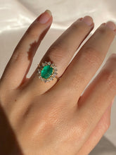 Load image into Gallery viewer, Vintage 14k Colombian Emerald Diamond Halo Ring