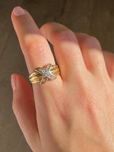 Load image into Gallery viewer, Vintage 10k Chunky Ribbed Diamond X Ring