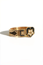 Load image into Gallery viewer, Antique 9k Pearl Enamel Heart Ring 1896