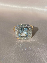 Load image into Gallery viewer, Vintage 18k Platinum Asscher Aquamarine Diamond Ring