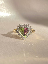 Load image into Gallery viewer, Vintage 9k Pink Green Tourmaline Diamond Heart Ring 1985