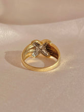 Load image into Gallery viewer, Vintage 10k Chunky Ribbed Diamond X Ring