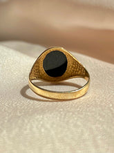 Load image into Gallery viewer, Vintage 9k Onyx Signet Filigree Ring 1989