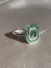 Load image into Gallery viewer, Emerald Diamond White Gold Target Deco Ring
