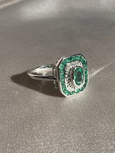 Load image into Gallery viewer, Emerald Diamond White Gold Target Deco Ring