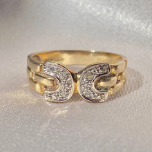 Load image into Gallery viewer, Vintage 9k Diamond Double Horseshoe C Ring