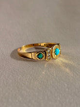 Load image into Gallery viewer, Antique 15k Turquoise Diamond Starburst Panel Ring 1891