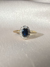 Load image into Gallery viewer, Vintage 9k Sapphire Diamond Halo Ring
