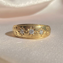 Load image into Gallery viewer, Antique 9k Trinity Starburst Diamond Gypsy Ring Wide Band