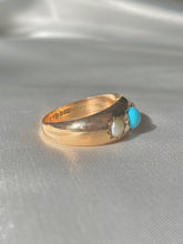 Load image into Gallery viewer, Antique 9k Rose Gold Turquoise Pearl Gypsy Ring 1902