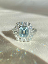Load image into Gallery viewer, Vintage Platinum Aquamarine Diamond Cluster Ring