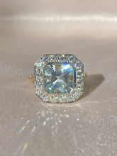 Load image into Gallery viewer, Vintage 18k Platinum Asscher Aquamarine Diamond Ring
