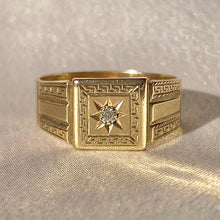 Load image into Gallery viewer, Antique 9k Starburst Diamond Signet Ring 1931