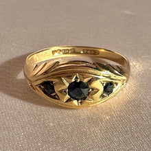 Load image into Gallery viewer, Vintage 9k Sapphire Starburst Trilogy Boat Ring 1982