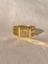 Load image into Gallery viewer, Antique 9k Starburst Diamond Signet Ring 1931