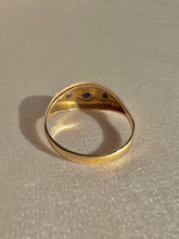 Load image into Gallery viewer, Vintage 9k Sapphire Starburst Trilogy Boat Ring 1982