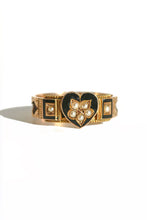 Load image into Gallery viewer, Antique 9k Pearl Enamel Heart Ring 1896