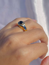 Load image into Gallery viewer, Vintage 14k Sapphire Cabochon Baguette Diamond Ring