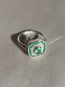 Emerald Diamond White Gold Target Deco Ring