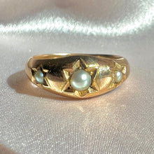 Load image into Gallery viewer, Antique 9k Grey Pearl Trilogy Starburst Gypsy Ring
