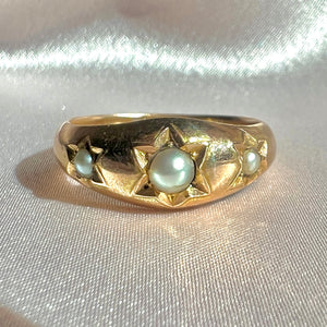 Antique 9k Grey Pearl Trilogy Starburst Gypsy Ring