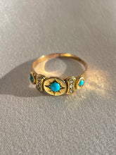 Load image into Gallery viewer, Antique 15k Turquoise Diamond Starburst Panel Ring 1891