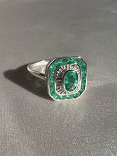 Load image into Gallery viewer, Emerald Diamond White Gold Target Deco Ring