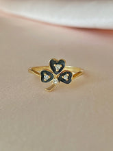 Load image into Gallery viewer, Antique 14k Diamond Enamel Shamrock Clover Ring