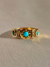 Load image into Gallery viewer, Antique 15k Turquoise Diamond Starburst Panel Ring 1891