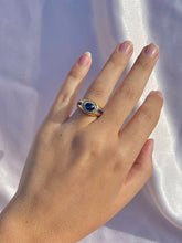 Load image into Gallery viewer, Vintage 14k Sapphire Cabochon Baguette Diamond Ring