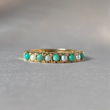 Load image into Gallery viewer, Vintage 9k Turquoise Pearl Half Eternity Ring
