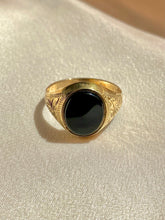 Load image into Gallery viewer, Vintage 9k Onyx Signet Filigree Ring 1989